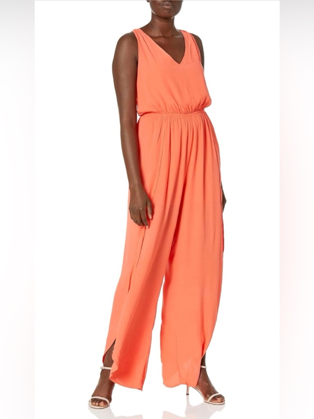 Cupcakes & Cashmere Coral V-Neck Wide-Leg Sleeveless Jumpsuit
